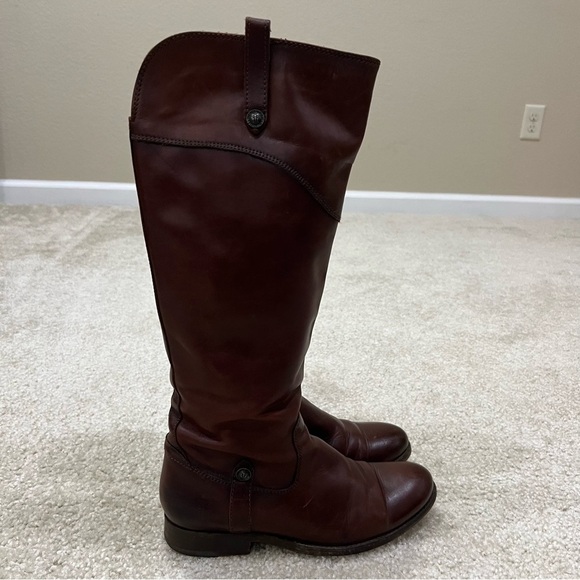 Frye Melissa Tab Red Brown Leather Tall Riding Boot Side Zip Women Size 6 B, - Picture 3 of 16